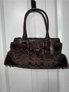 Vintage Coach - 2006 Dark Brown Signature Canvas Shoulder Bag with Leather Trim